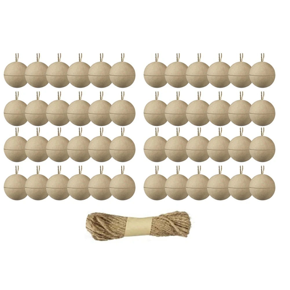 48-Pc Unpainted Christmas Paper Mache Ball Ornaments 3.15"
