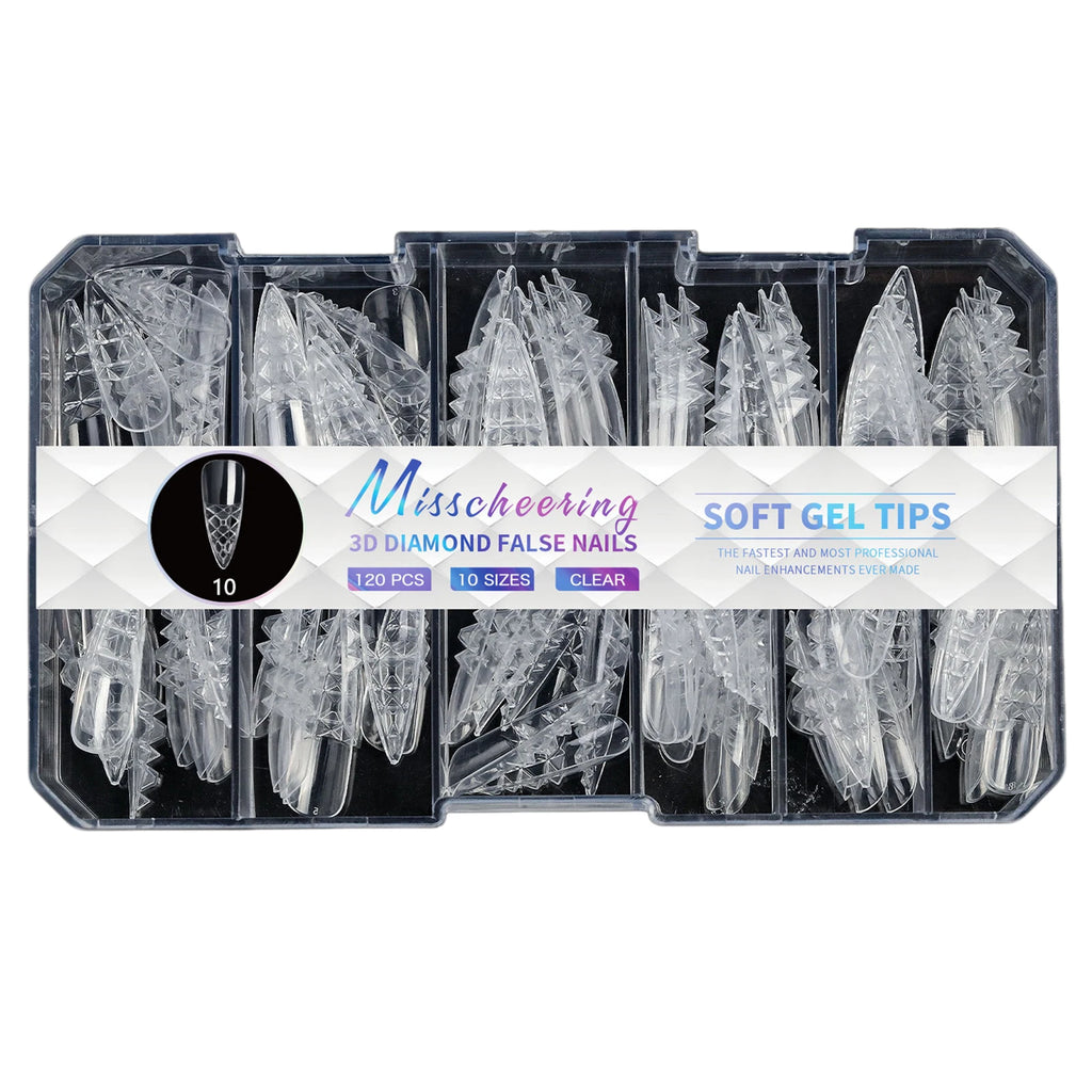 3D Diamond Press-On Nails – 120pc Full Cover Sculpted Nail Tips