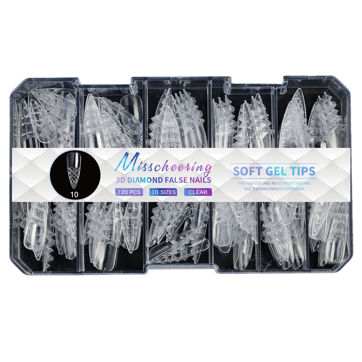 3D Diamond Press-On Nails – 120pc Full Cover Sculpted Nail Tips