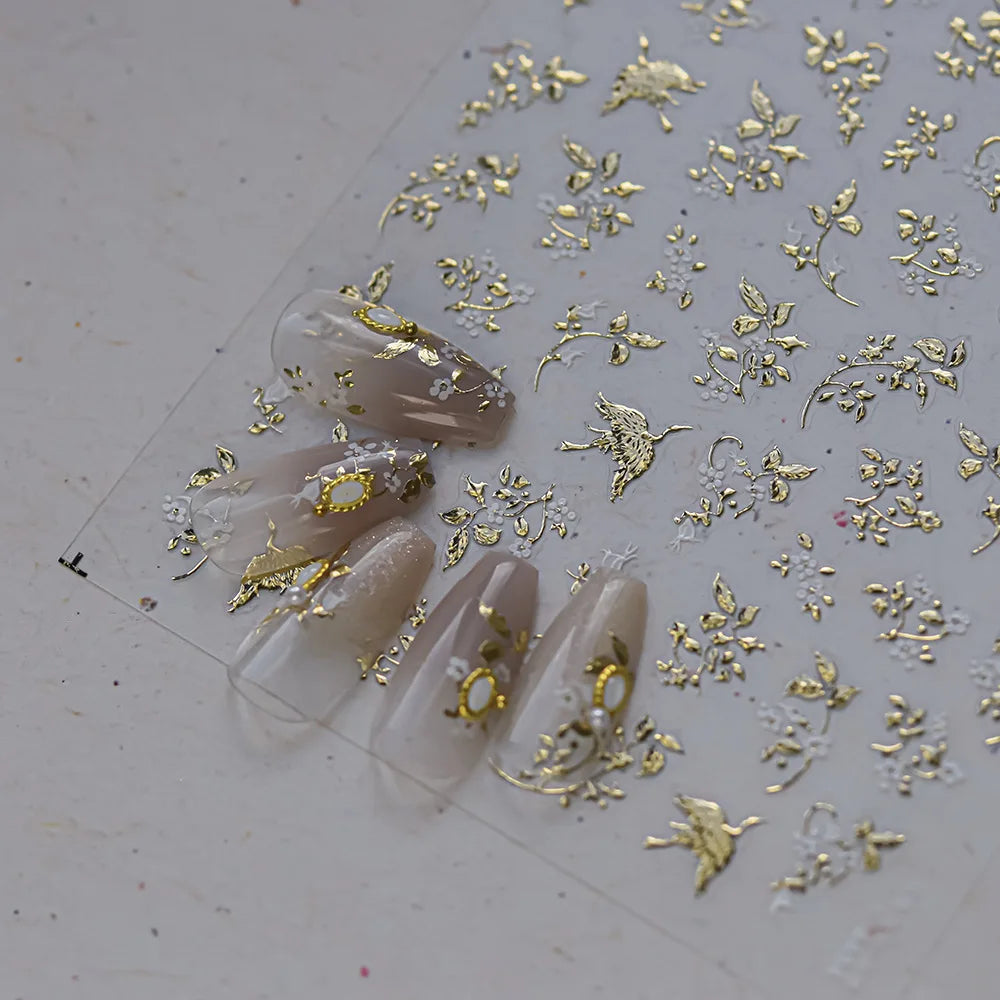 Bronzing Rose & Golden Leaf Nail Art Stickers | DIY Decals