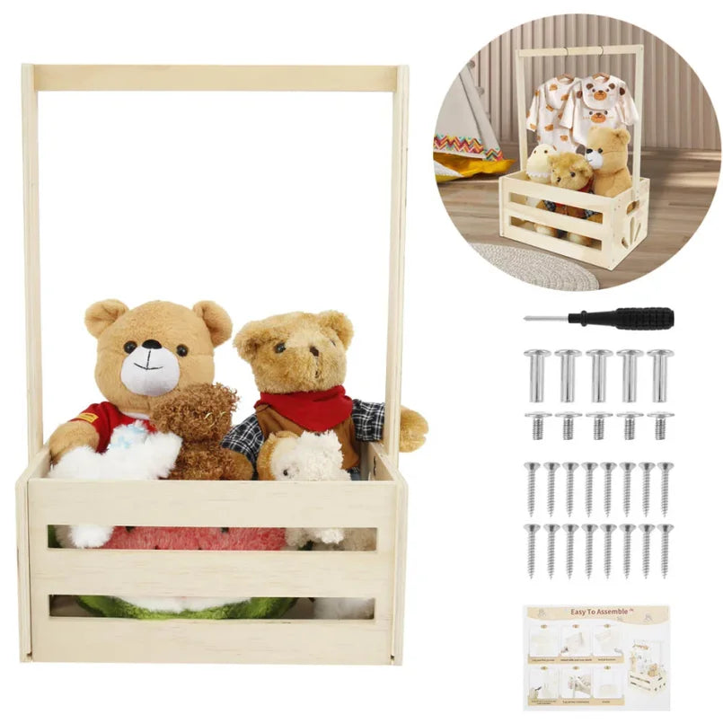 Wood Baby Storage Crate Basket with Portable Handle
