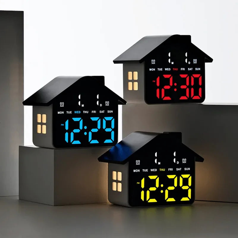 LED House Shaped Digital Alarm Clock with Night Light
