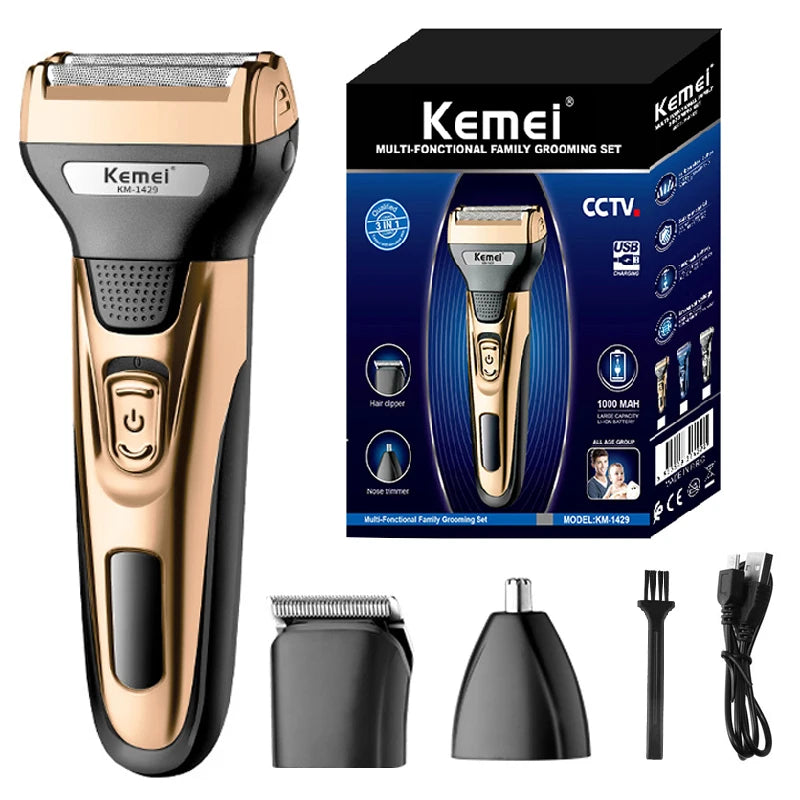 Kemei 3-in-1 Electric Shaver, Beard & Nose Trimmer Kit