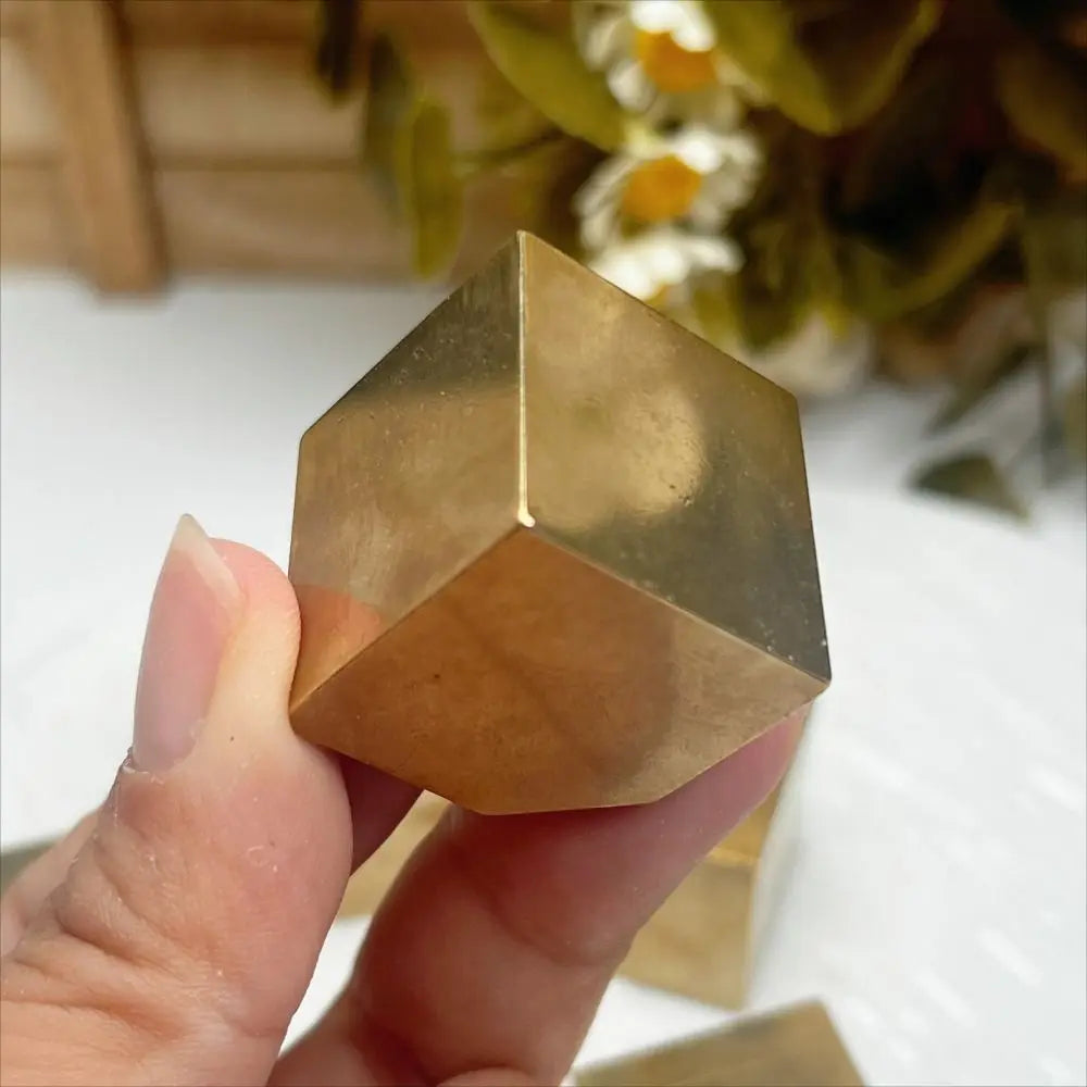 Brass Geometric Cube Decorative Stacking Block – Gold Tone