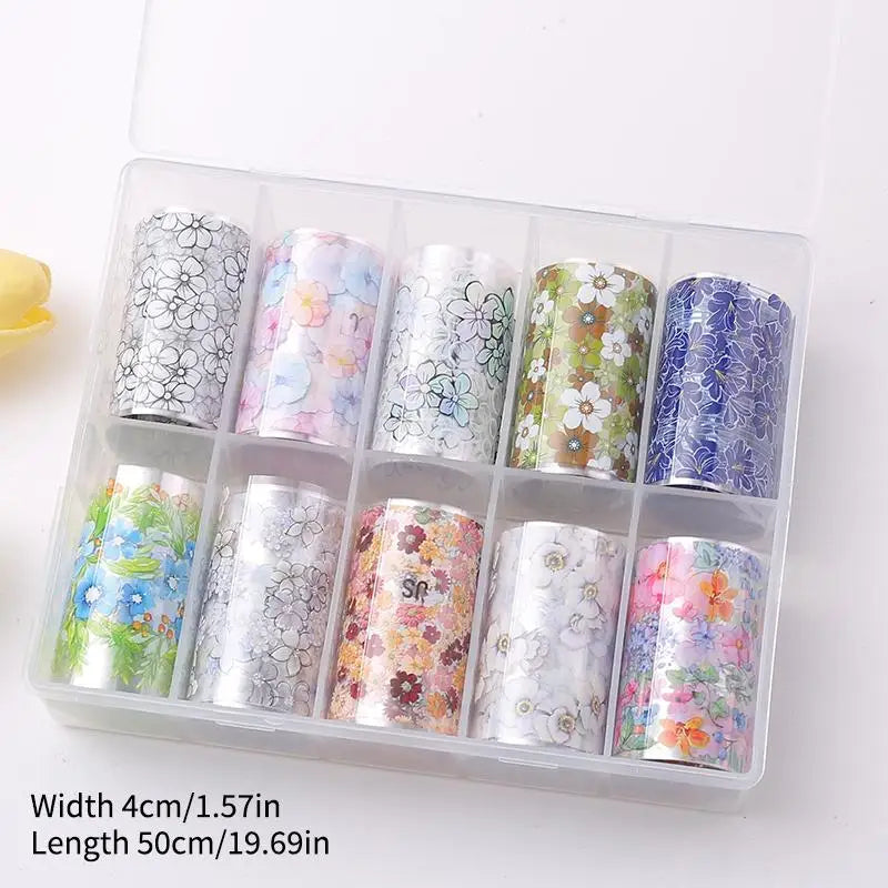 Floral Nail Foil Transfer Stickers 50pcs – Flower Nail Wraps