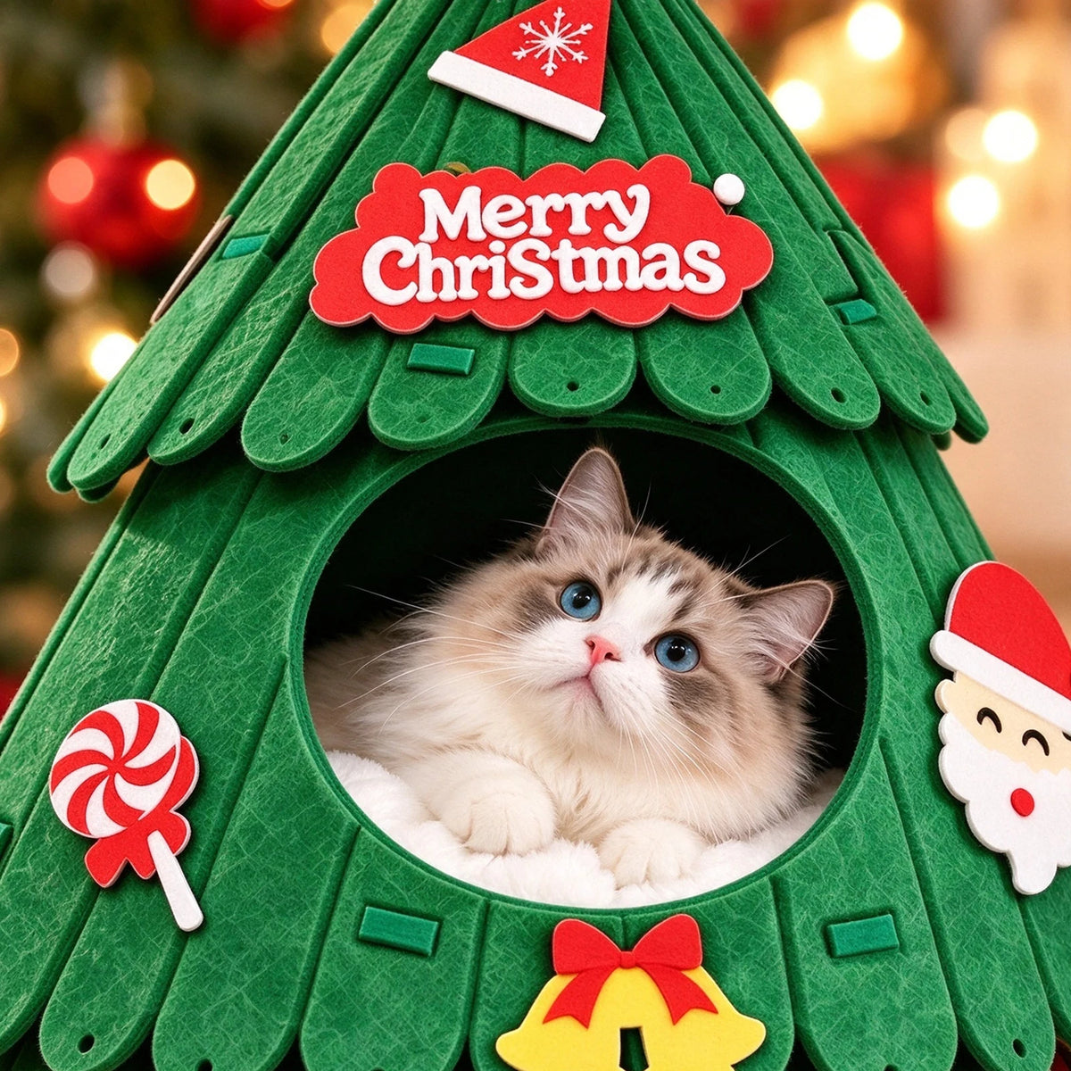 Christmas Tree Cat Bed – Double Layer Holiday Cat House