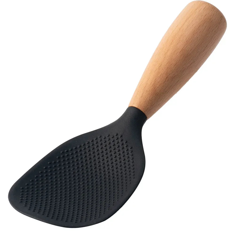Vertical Silicone Rice Spoon – Non-Stick Wooden Handle