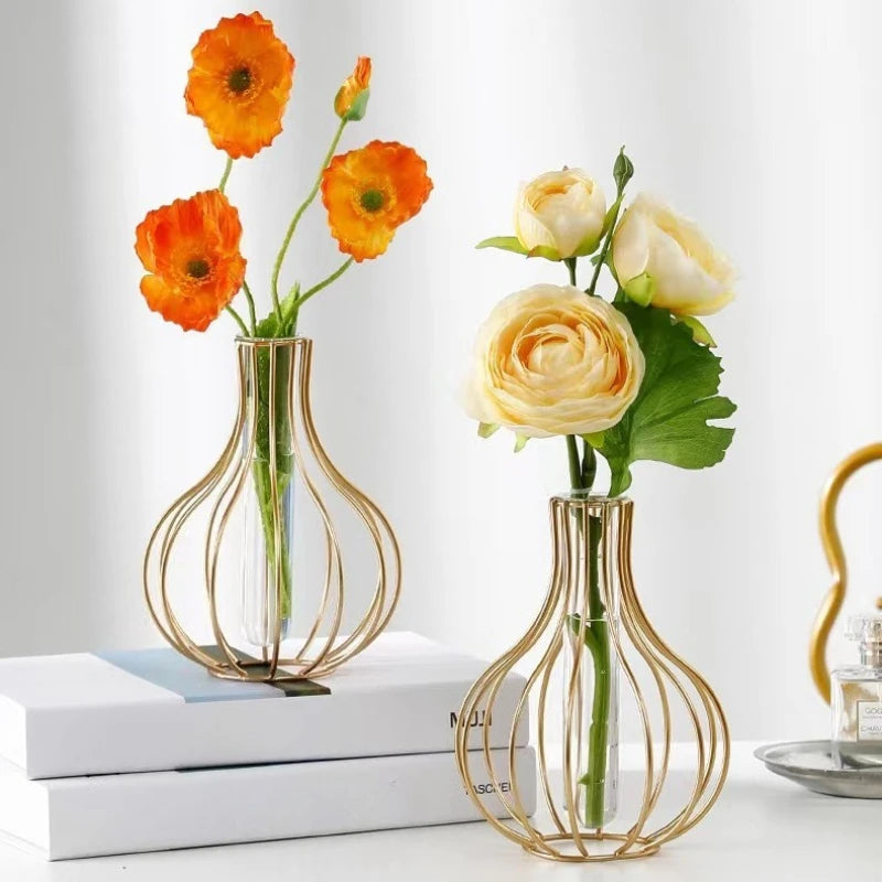 Wrought Iron Gold Flower Vase Hollow Design – Home Decor