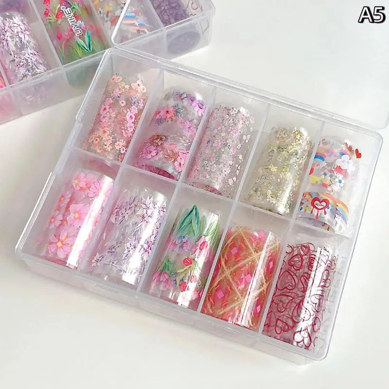 Nail Foils 10 Rolls Flower Rose Transfer Paper DIY Manicure
