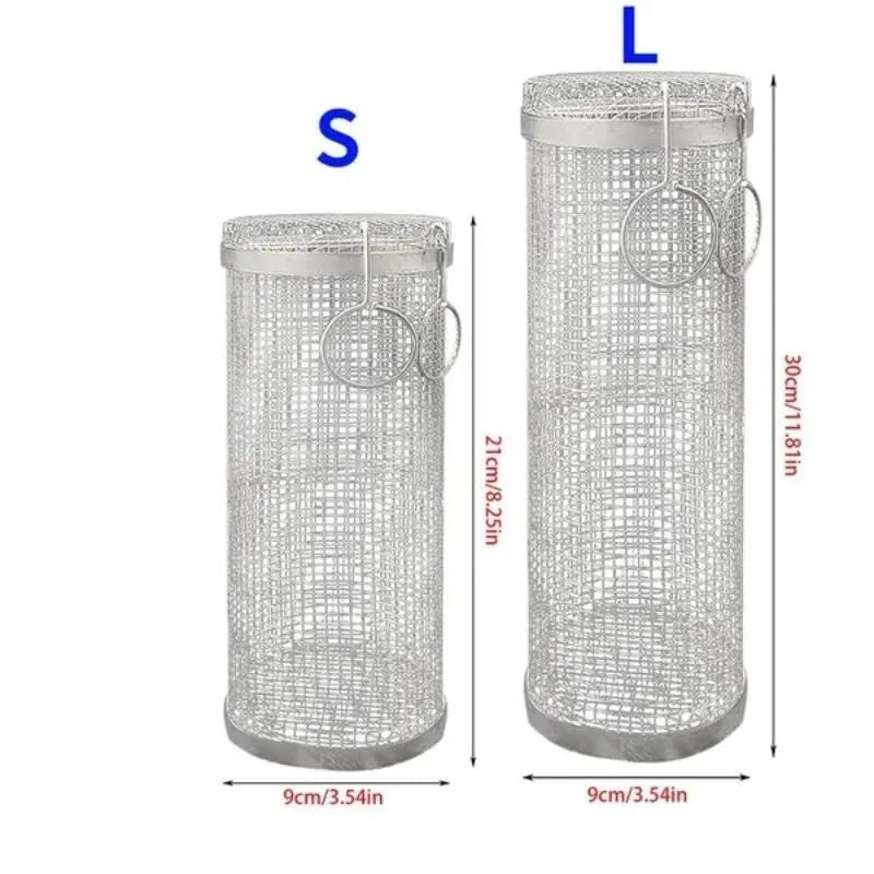 Rolling BBQ Grill Basket – 304 Stainless Steel Mesh Cylinder