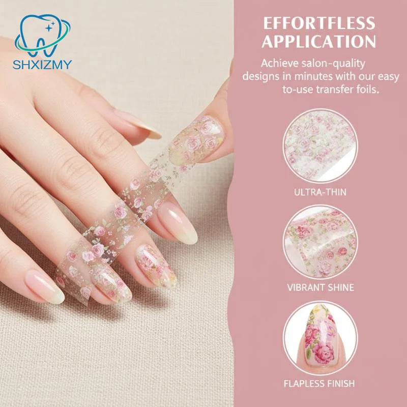 Floral Nail Foil Transfer Stickers 50pcs – Flower Nail Wraps