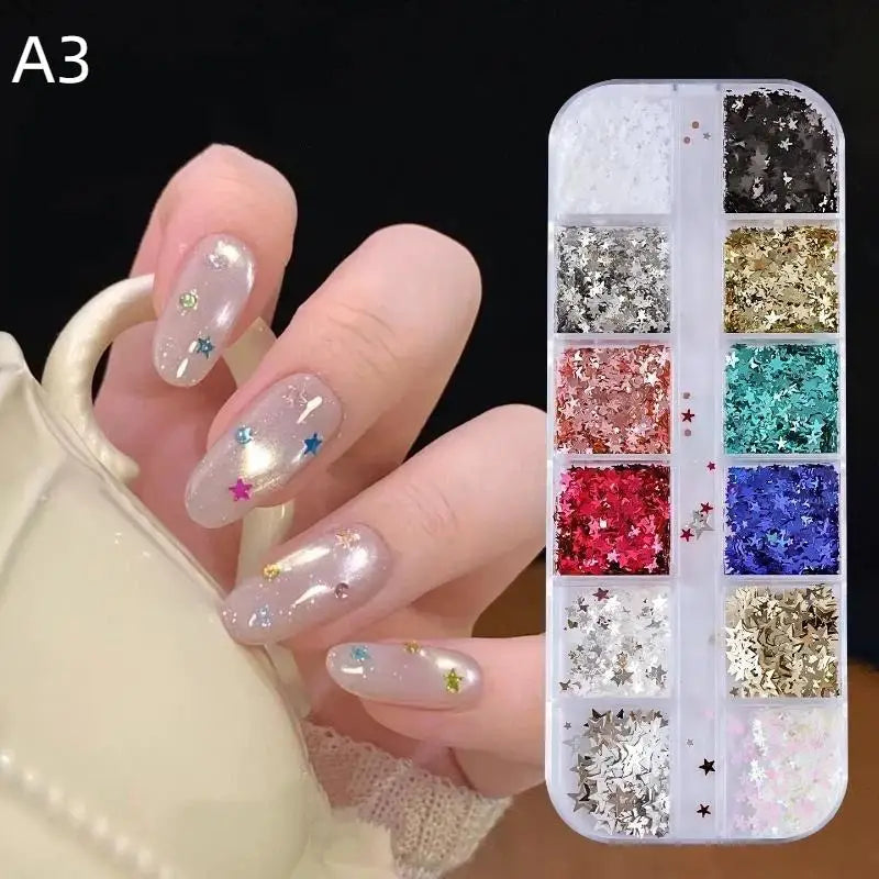 12-Grid Holographic Glitter Nail Art Sequins – DIY Manicure Set