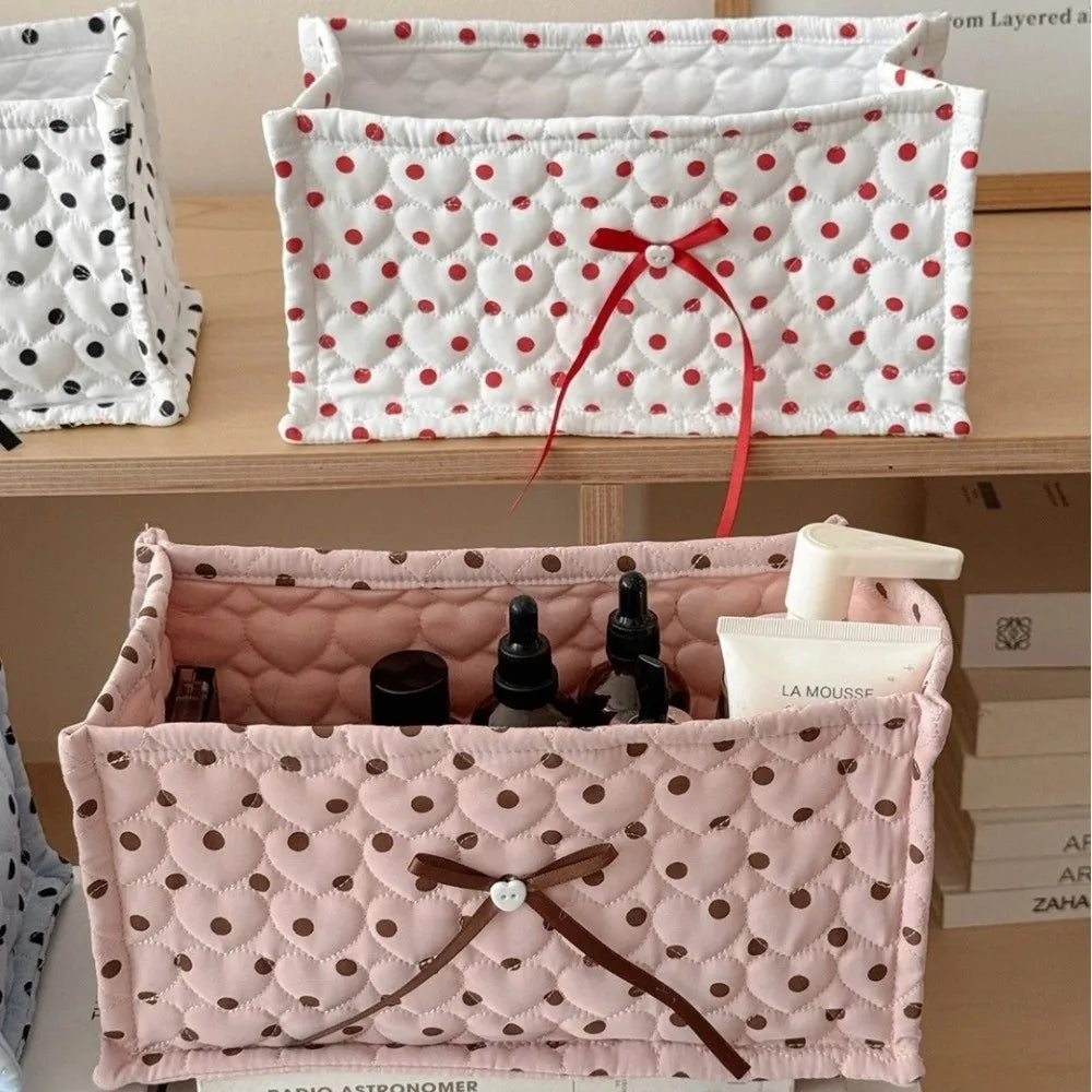 Quilted Heart Polka Dot Storage Basket – Desktop Organizer Box