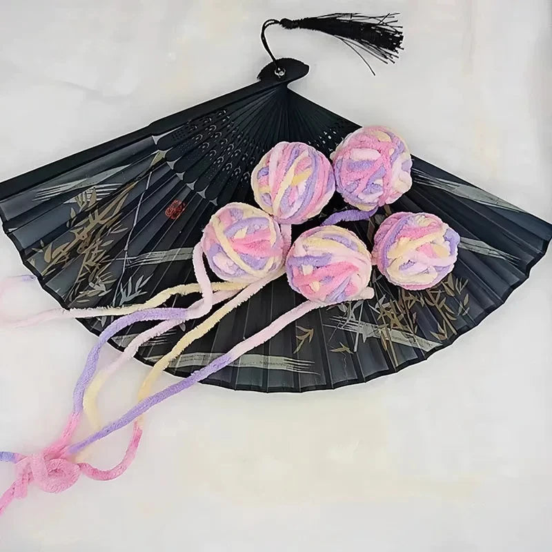 Colorful Yarn Cat Toy Ball with Bell & Long Tail | Interactive