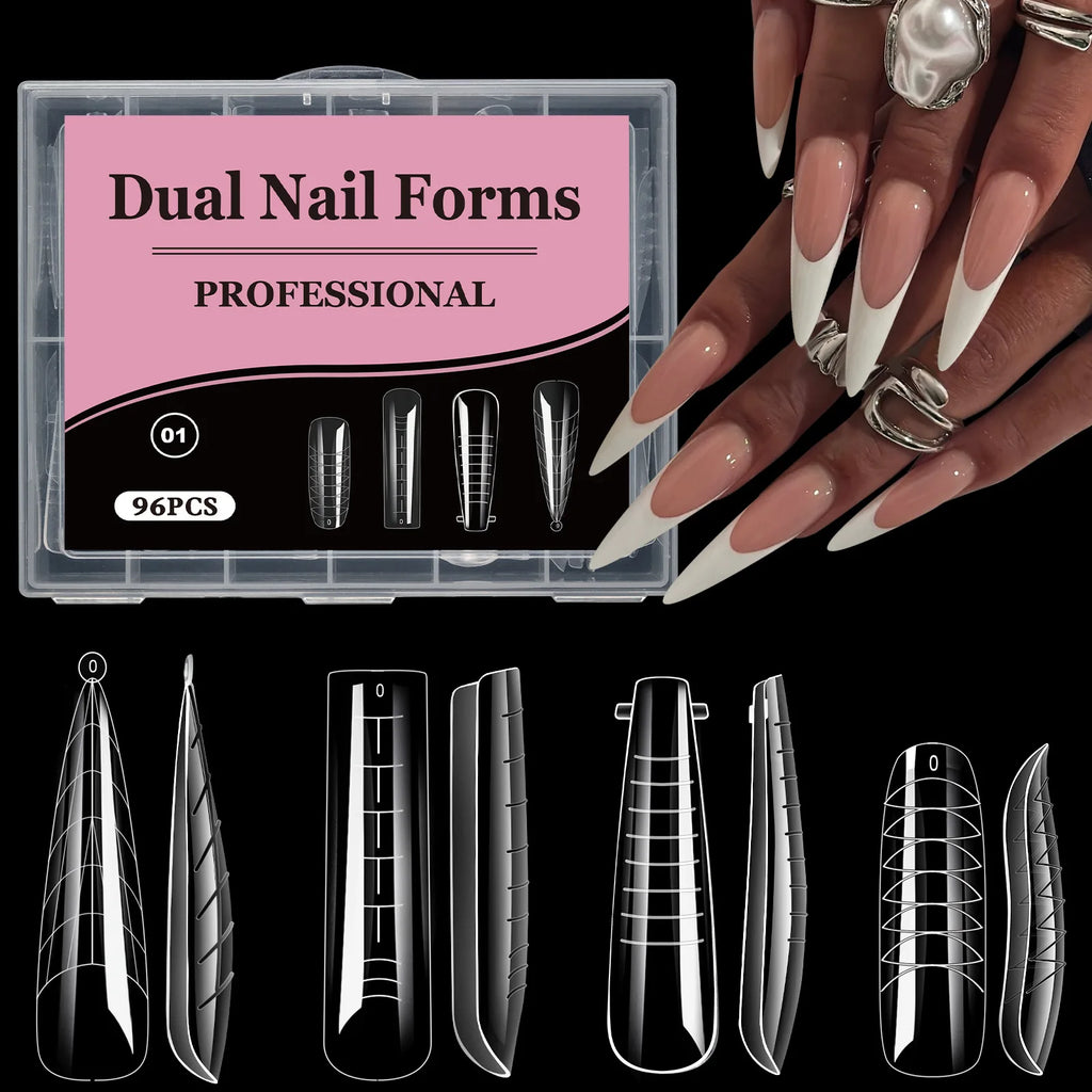 96Pcs Stiletto & Coffin Clear Dual Nail Extension Forms