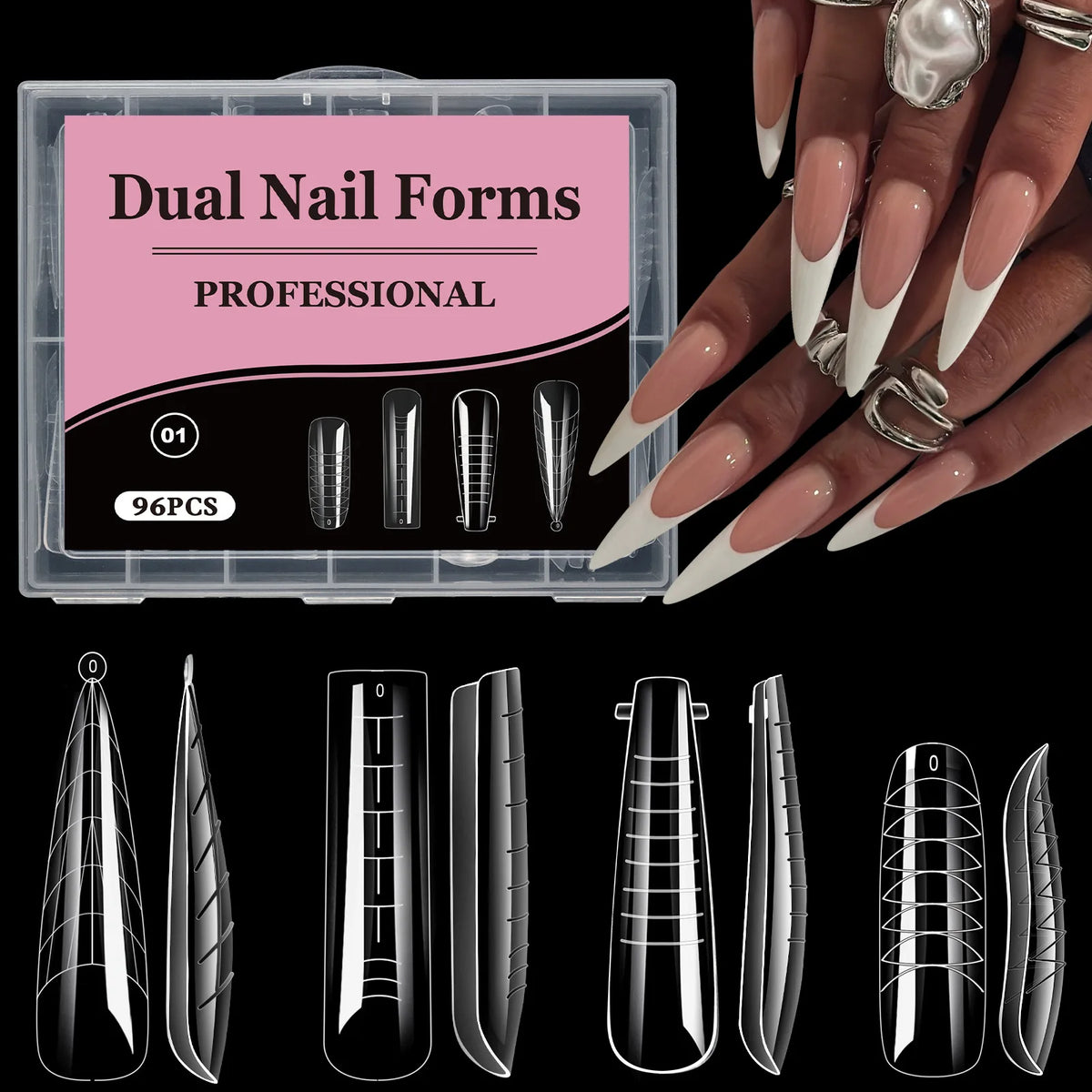 96Pcs Stiletto & Coffin Clear Dual Nail Extension Forms