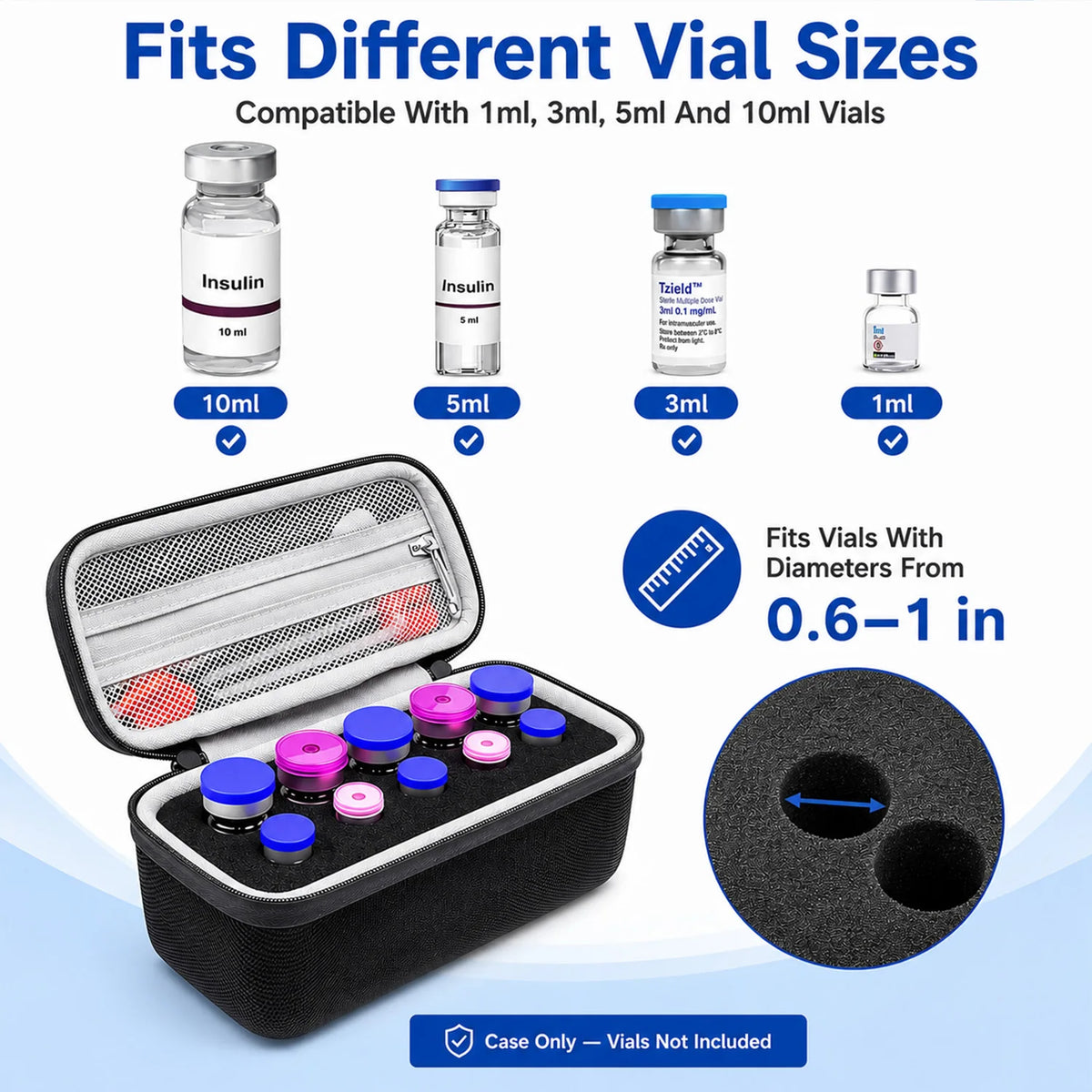Portable Vial Carrying Case with Foam Insert – 10/15/30 Slots