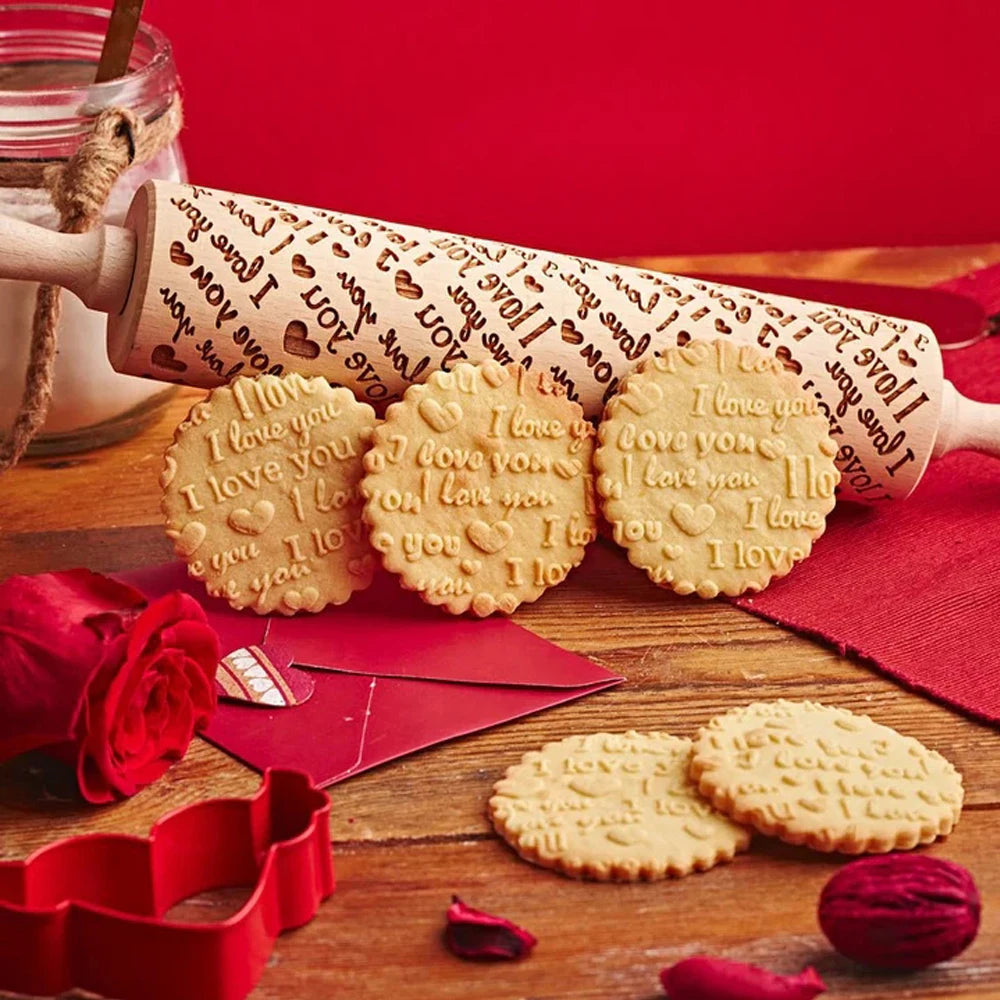 Wooden Embossed Rolling Pin – Love Heart 3D Cookie Mold | Arjmide