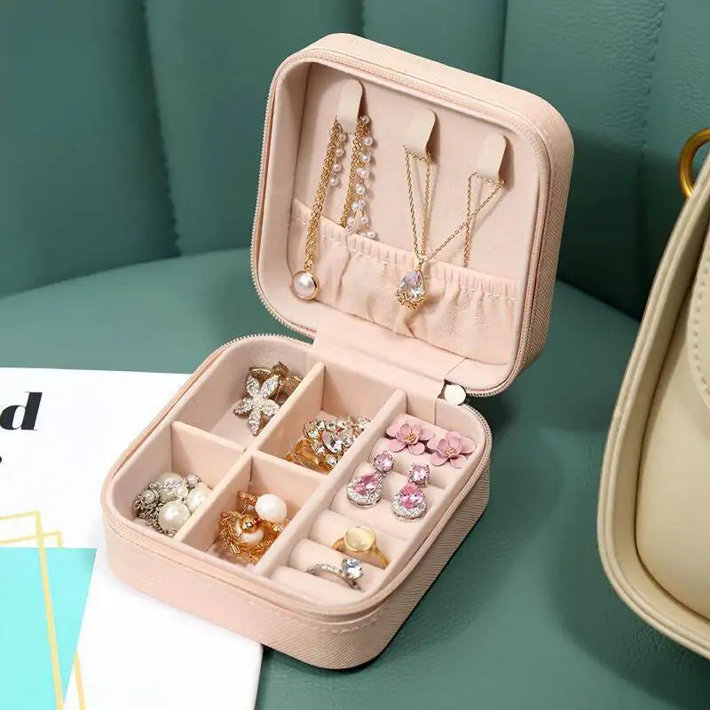 Portable PU Leather Travel Jewelry Box Zipper Organizer