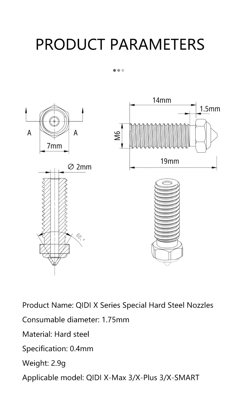 Qidi Q1 Pro / X Plus 3 / X Max 3 Replacement Nozzle Set
