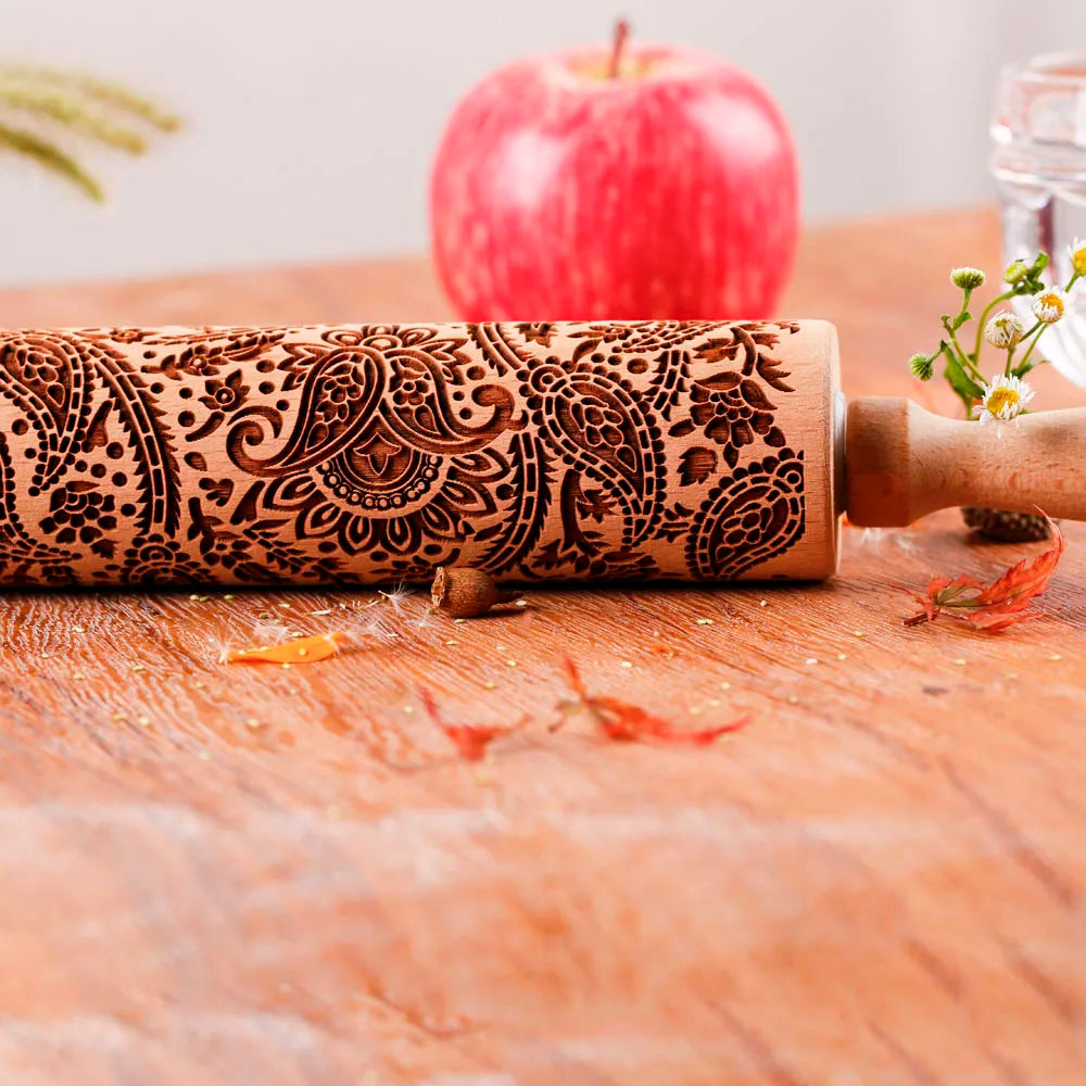 Wooden Embossed Rolling Pin Sunflower Pattern – Baking Cookie Stamp