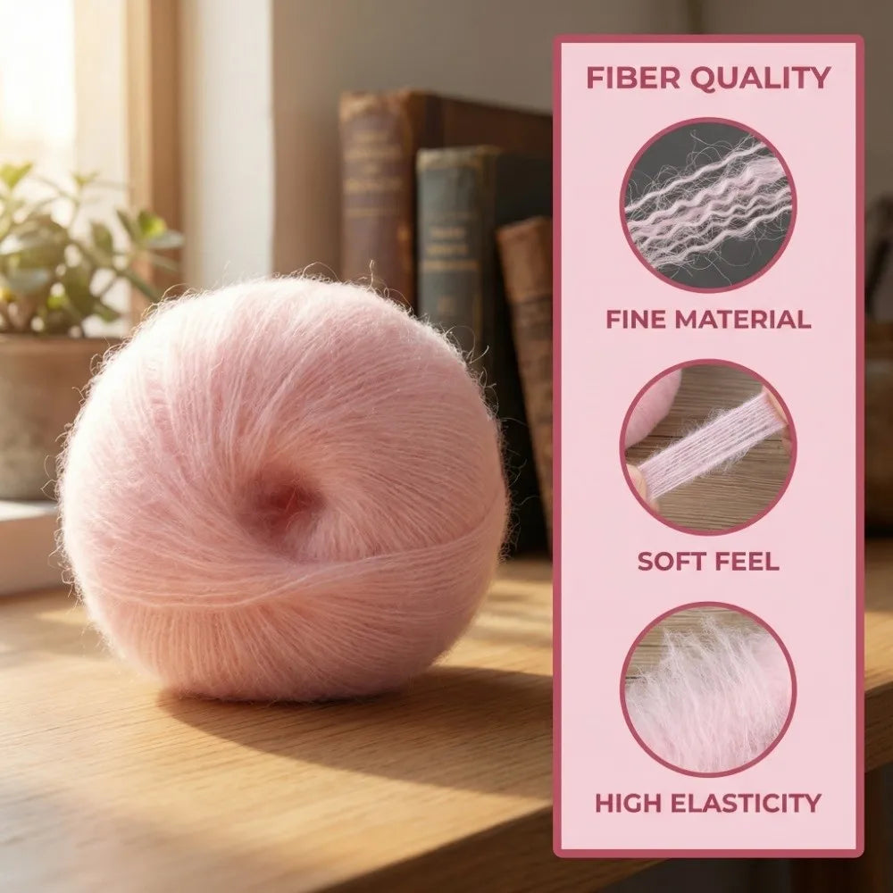 Soft Mohair Wool Yarn Knitting Kit with Crochet Hook