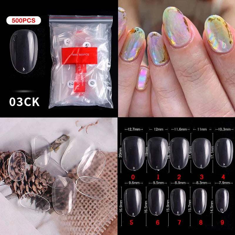 500pcs French Acrylic Nail Tips – Coffin Stiletto Full/Half Cover
