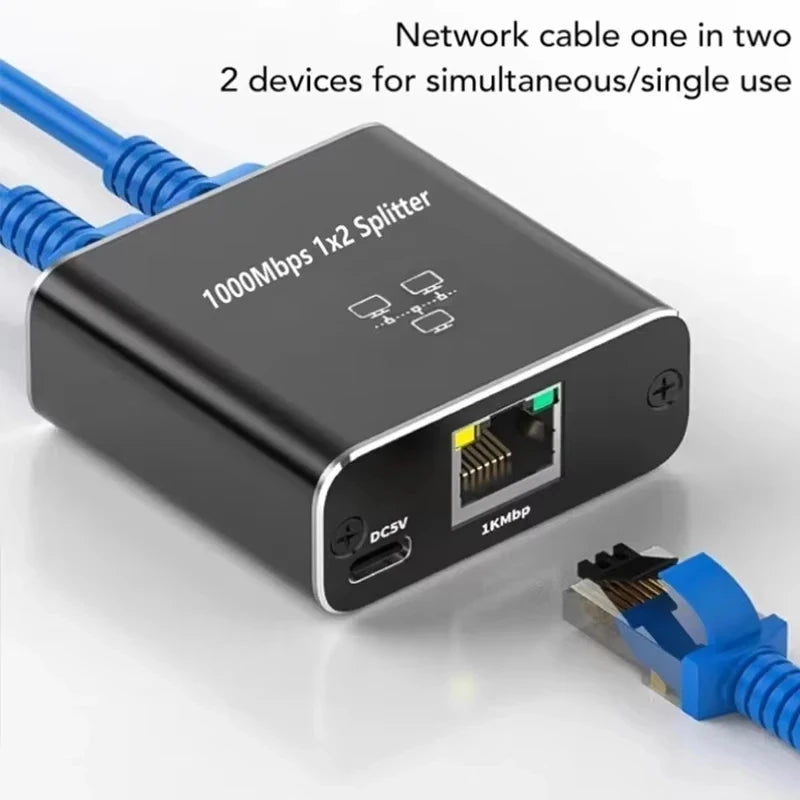 RJ45 Gigabit Ethernet Splitter 1 to 2 Port Network Switch