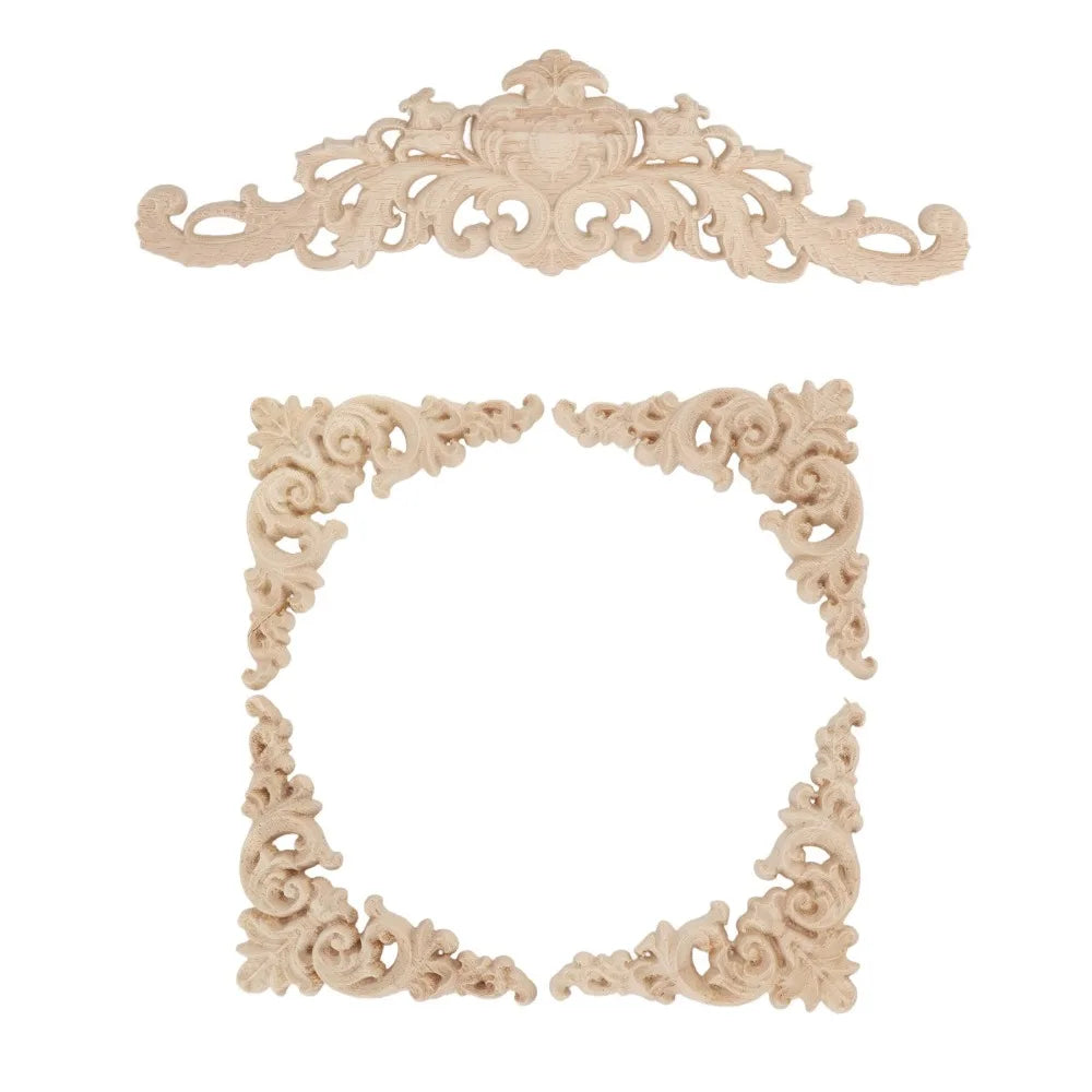 5-Pc Hand Carved Rubber Wood Appliques Onlays – Corner & Strip