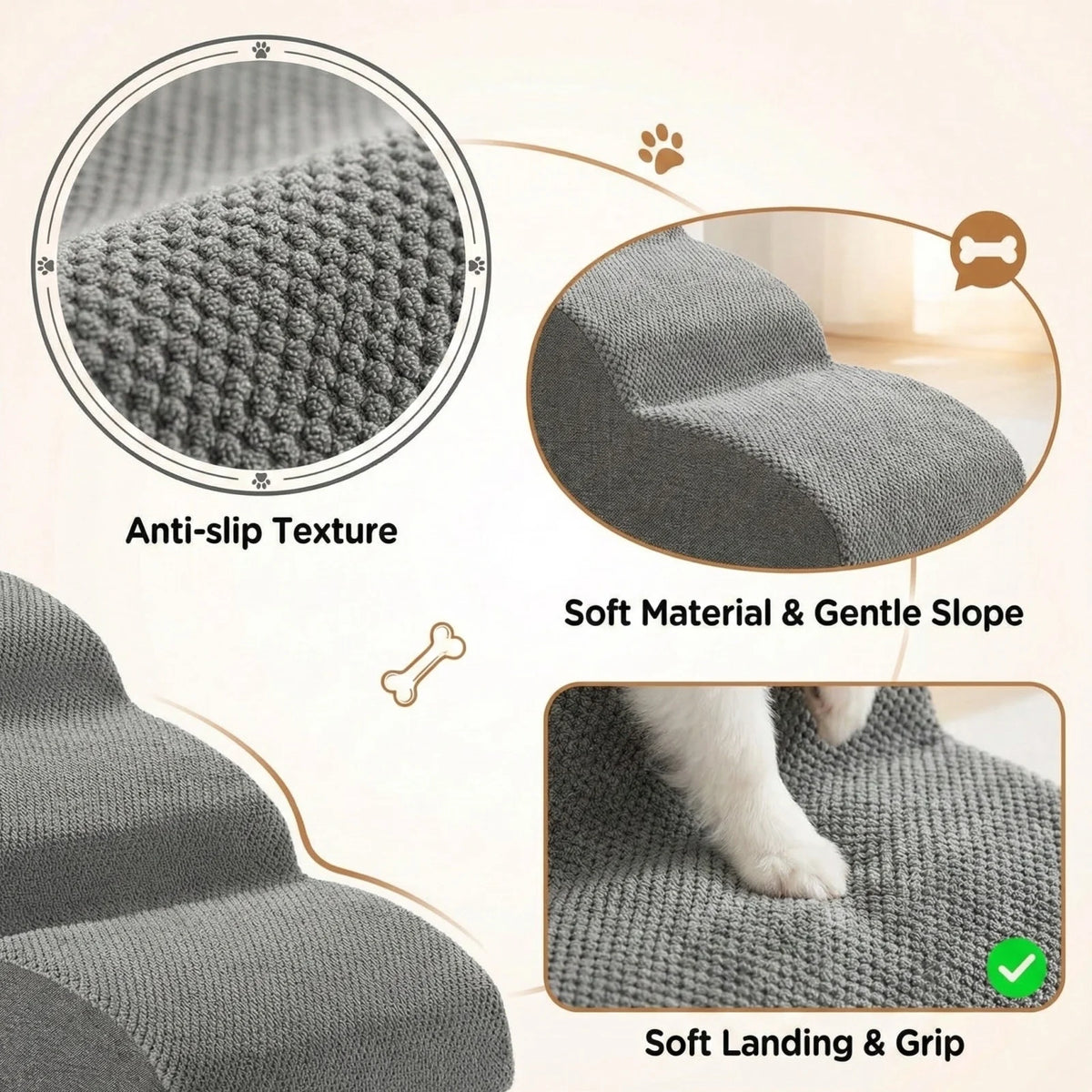 Grey Non-Slip Pet Stair Tread Pads 40x40x30cm Dogs & Cats