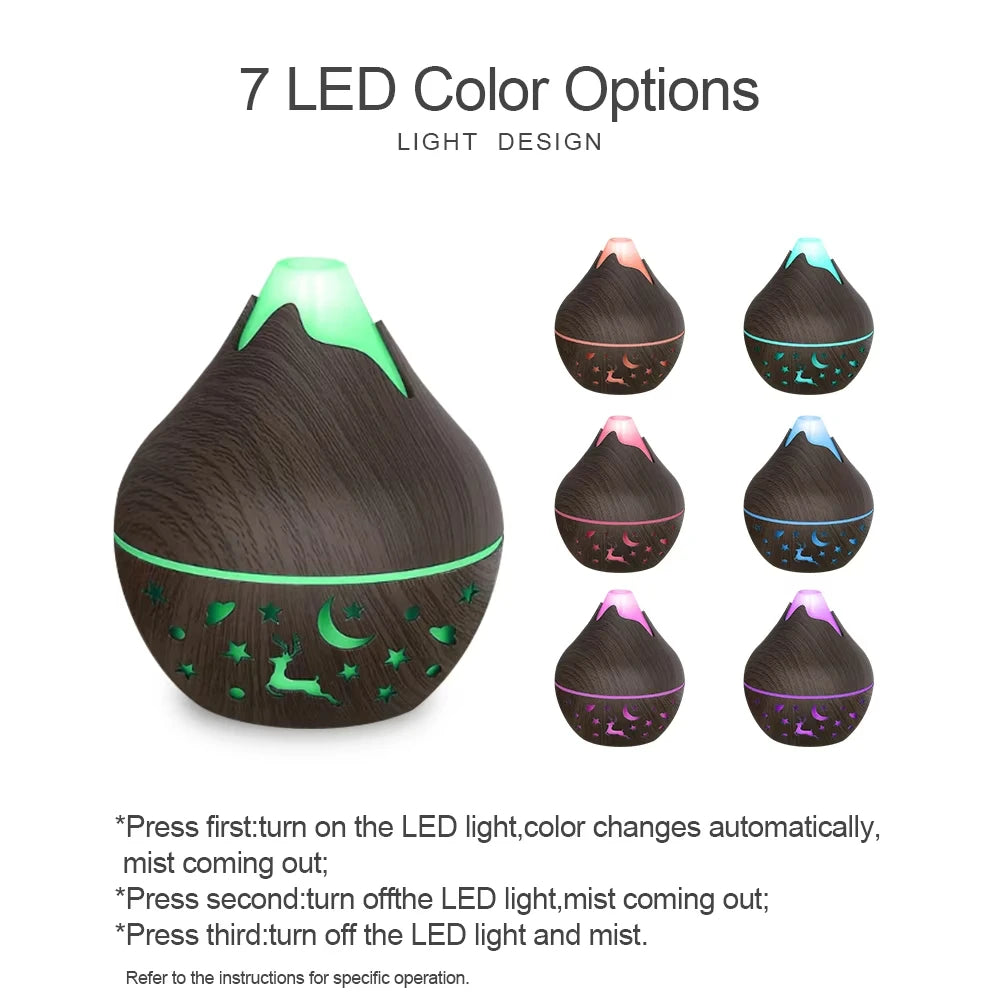 USB Cool Mist Aroma Diffuser & Humidifier 200ml Wood Grain
