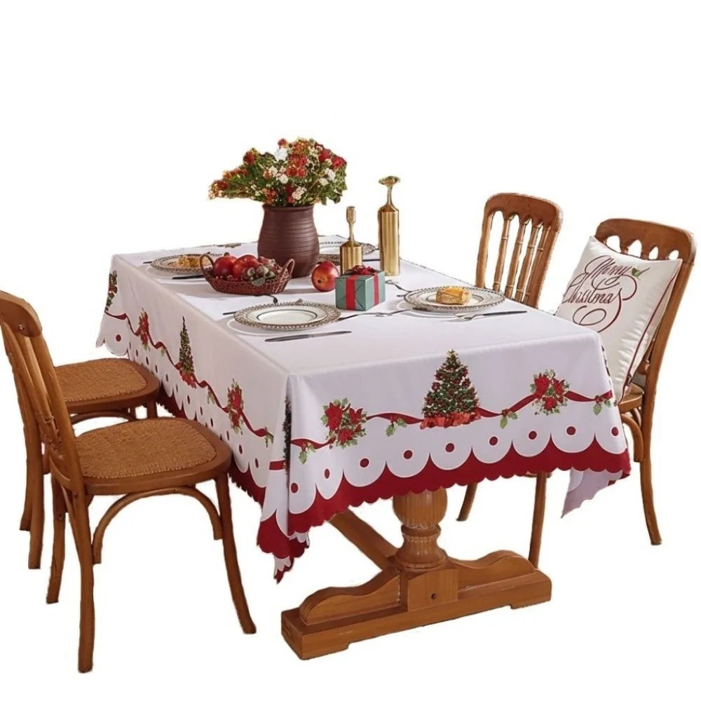 Christmas Tablecloth Waterproof Poinsettia Floral Rectangle Cover