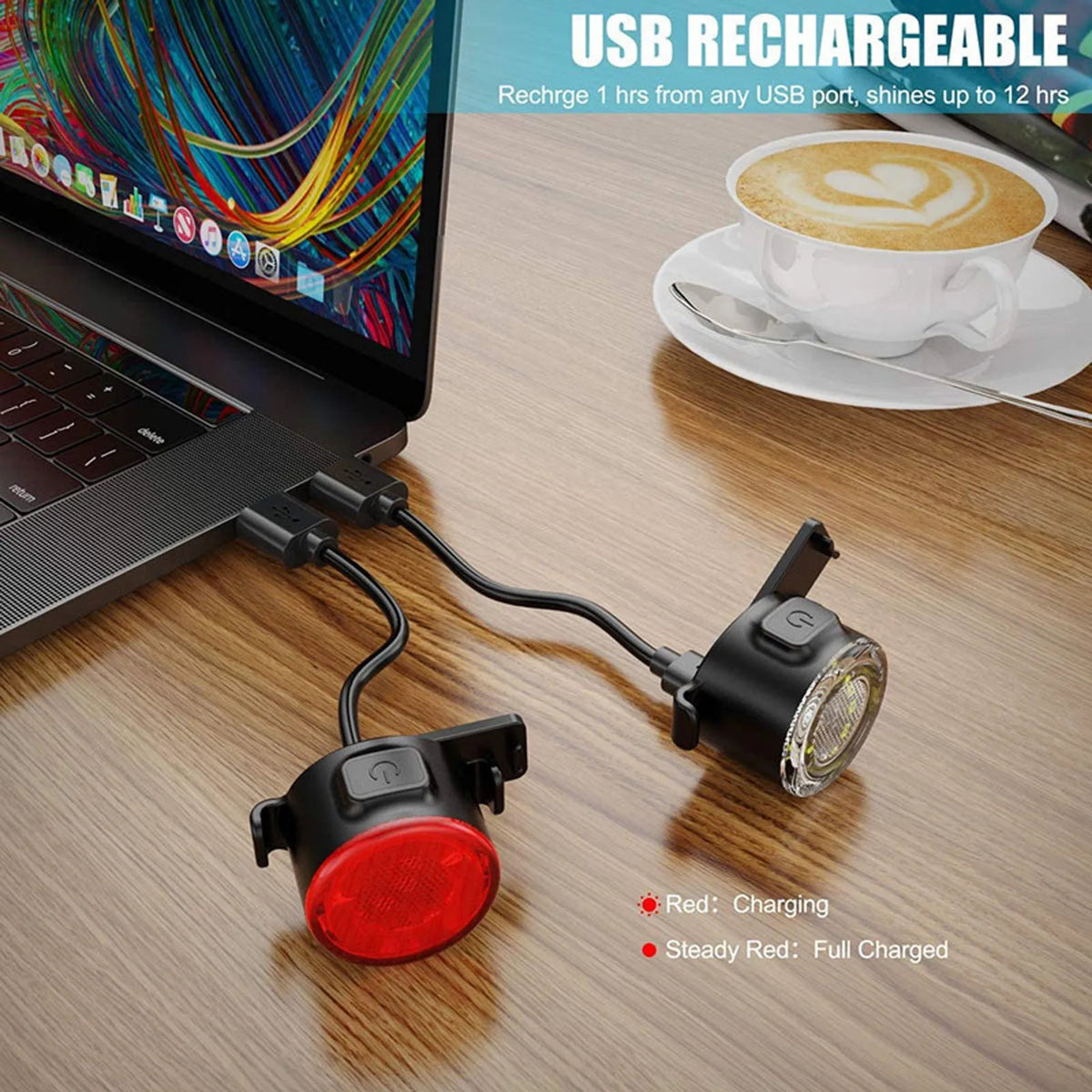 USB Rechargeable Front & Rear Bike Light Set – 6 LED Modes