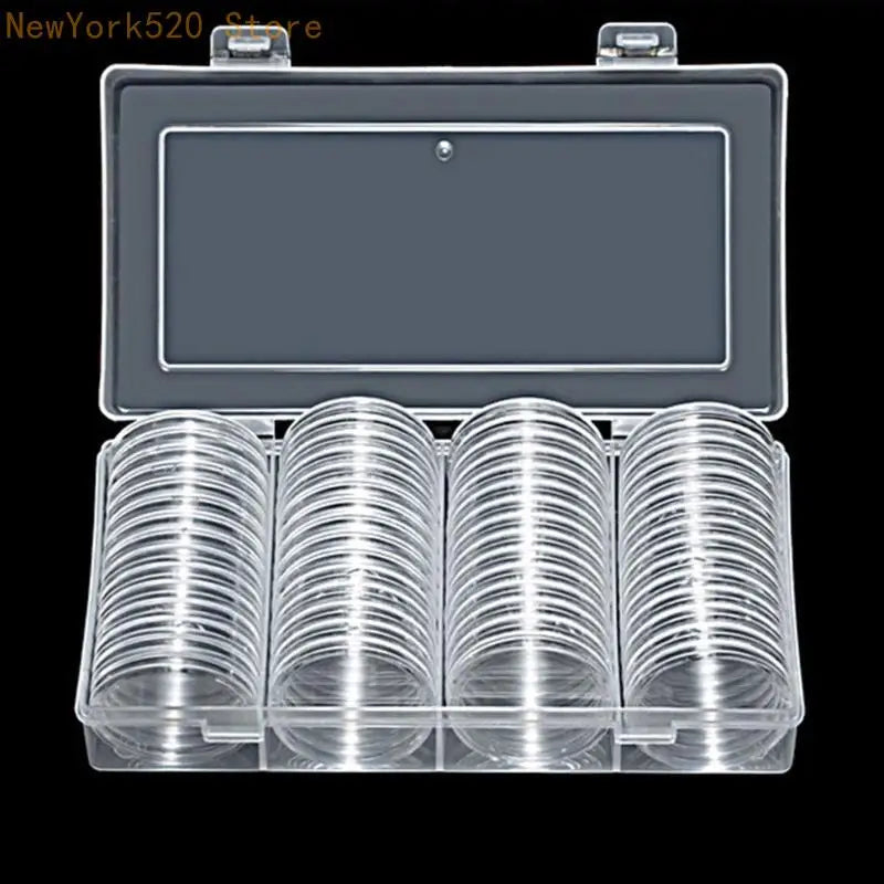 60-Piece 40mm Coin Holder Capsules & Storage Box – Moisture Proof