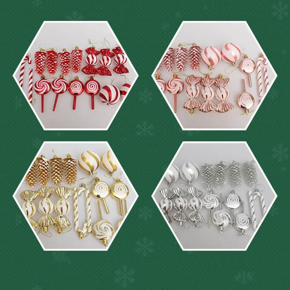 15-Pc Candy Cane Christmas Ball Ornaments – Xmas Tree Decor
