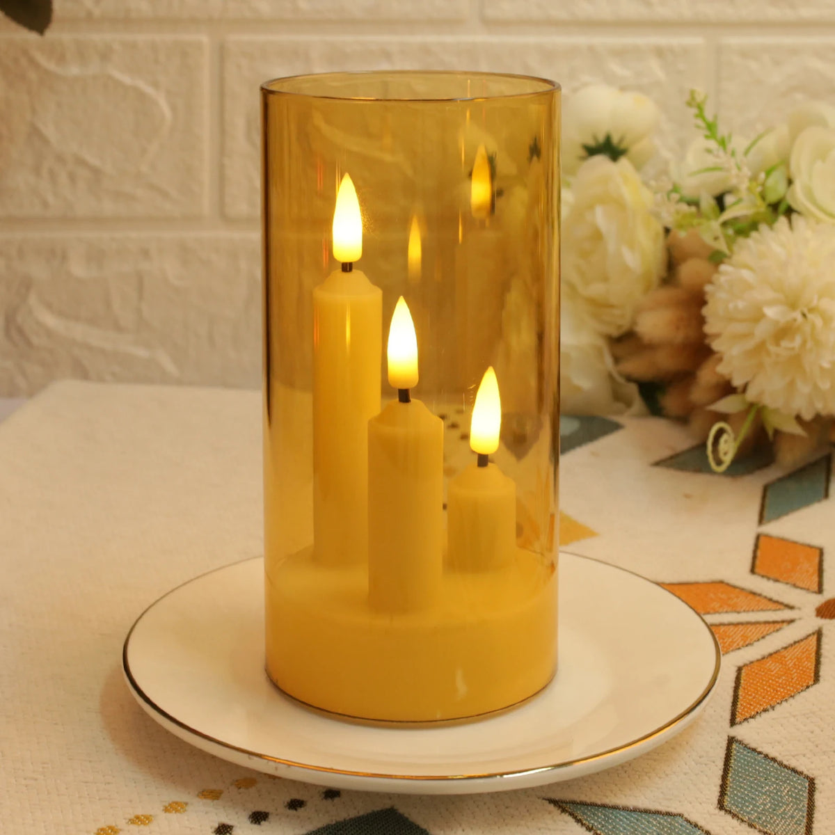3-in-1 Flameless LED Taper Candles with Acrylic Lampshade