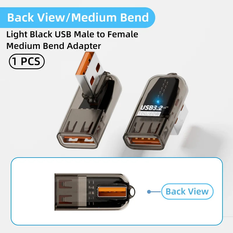 USB 3.2 Right Angle Adapter 10Gbps 60W Fast Charging OTG