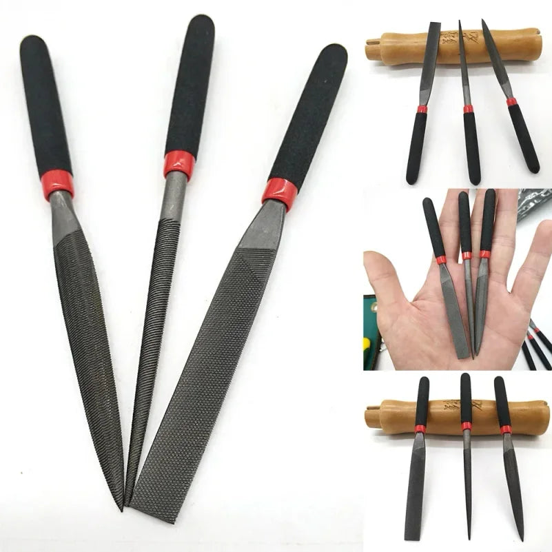 Steel Mini Hand Files Set – Flat, Round & Half Round 118mm