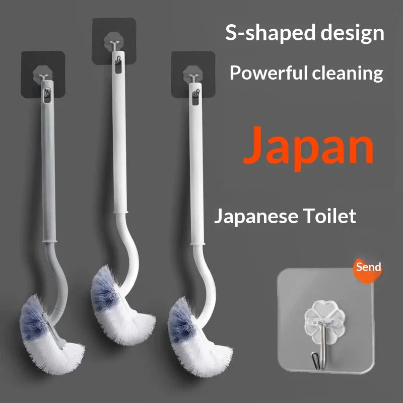S-Shape Wall-Mounted Toilet Brush – Long Handle No-Drill