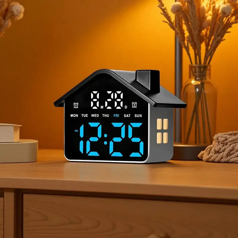 LED House Shaped Digital Alarm Clock with Night Light