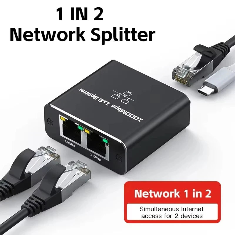 RJ45 Gigabit Ethernet Splitter 1 to 2 Port Network Switch
