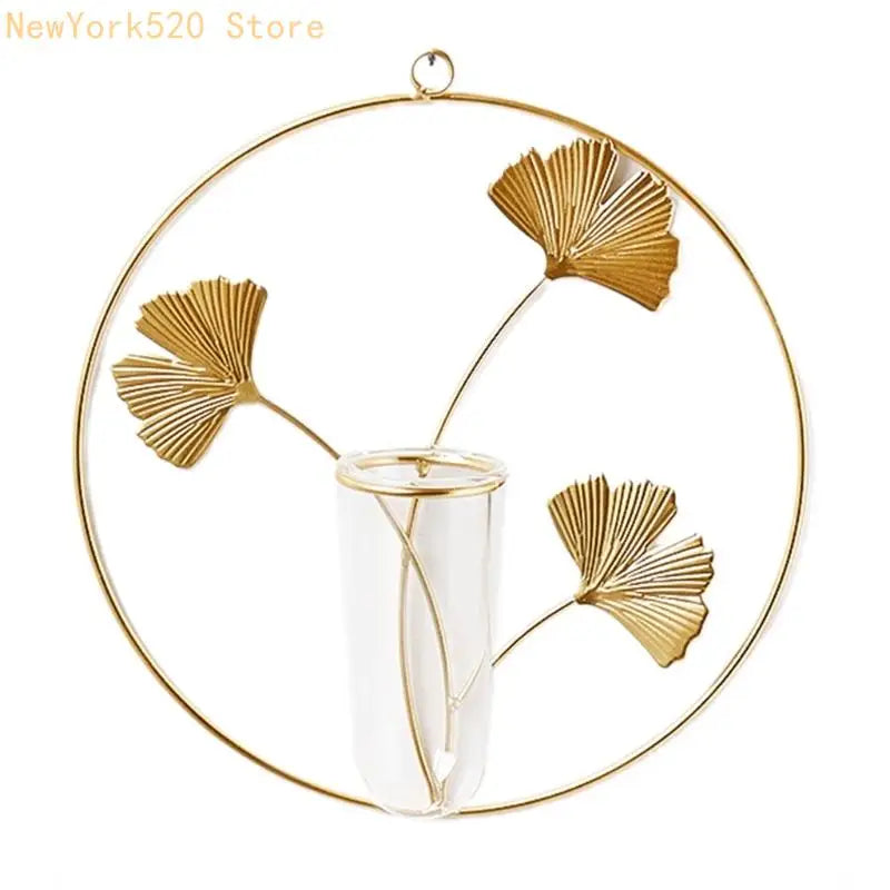 Wall Hanging Geometric Glass Vase with Gold Metal Frame Planter