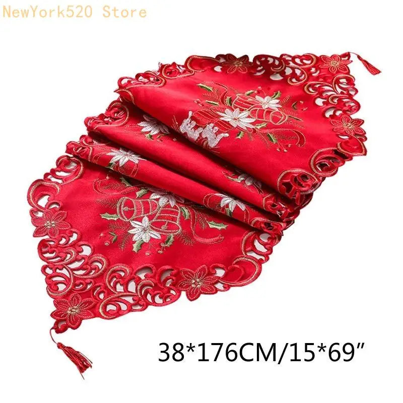 Holly Embroidered Christmas Table Runner 38×176 cm