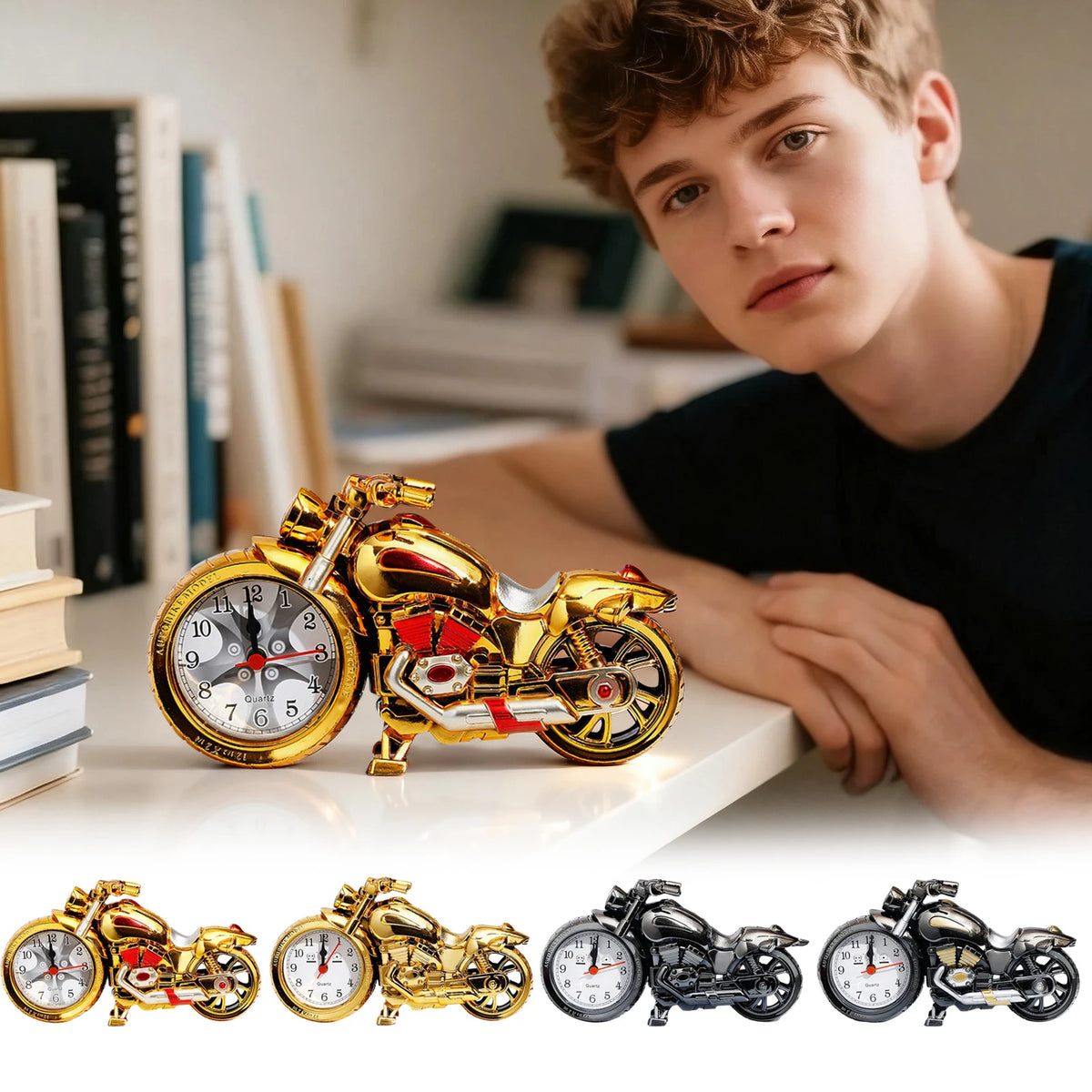 Vintage Motorcycle Alarm Clock – Antique Metal Tabletop Decor