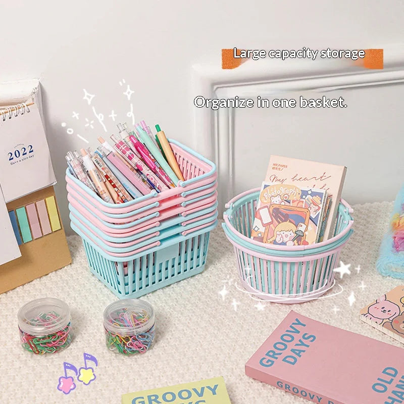 Portable Plastic Storage Basket with Handle – Desktop Organizer