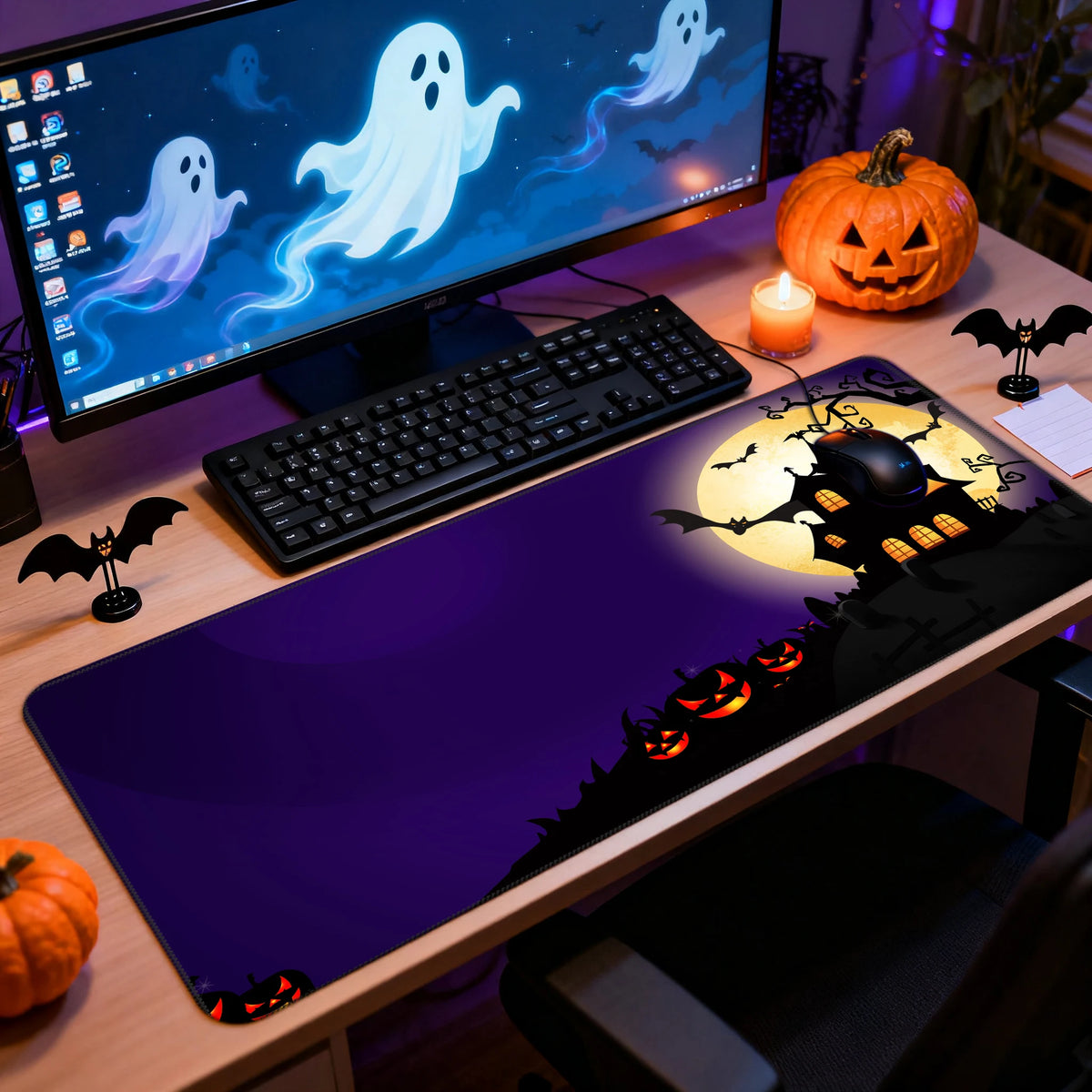 XL Halloween Anime Gaming Desk Mat – Non-Slip Rubber Base