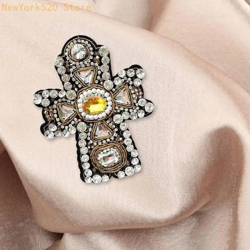 Rhinestone Cross Patch Large Sew-On DIY Clothes Badge