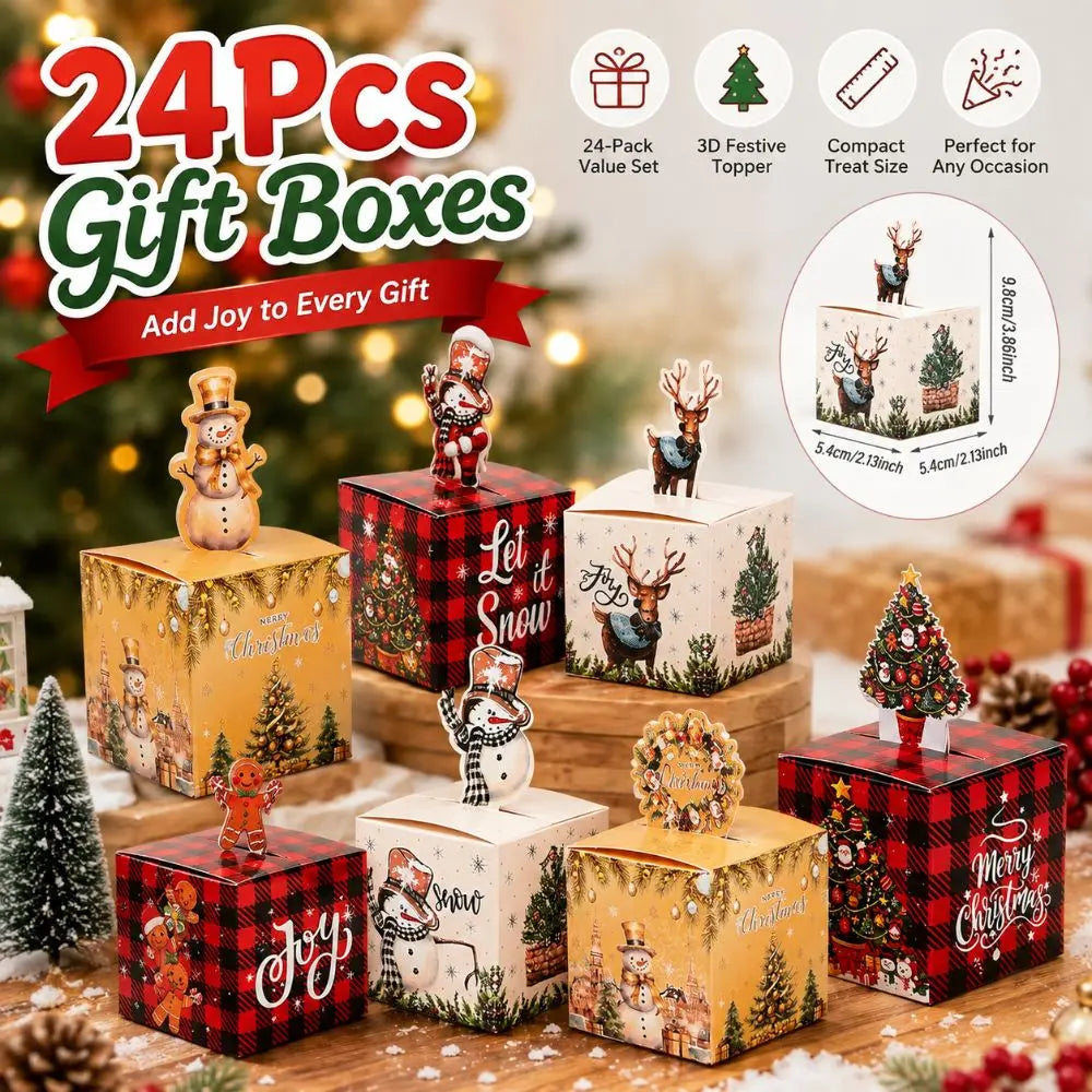 24-Pack 3D Christmas Treat Boxes – Holiday Paper Gift Boxes