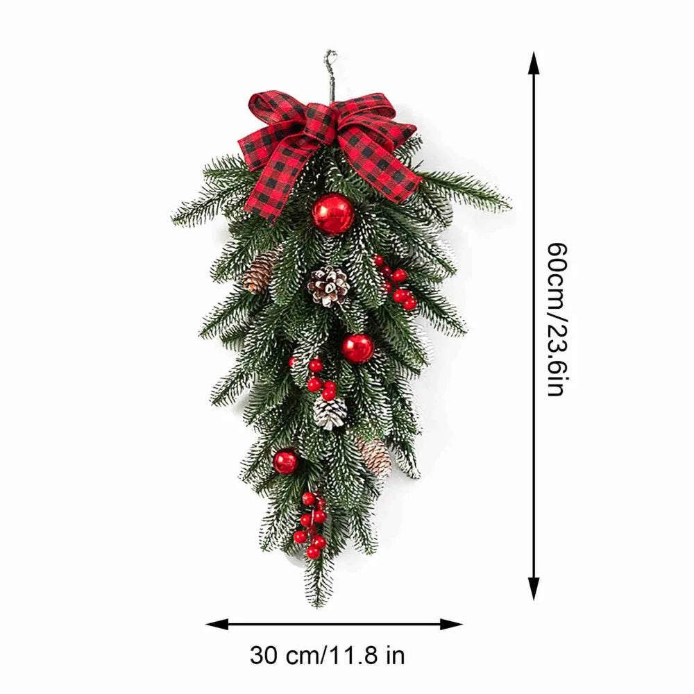 60cm Upside Down Christmas Teardrop Wreath | Red & Green