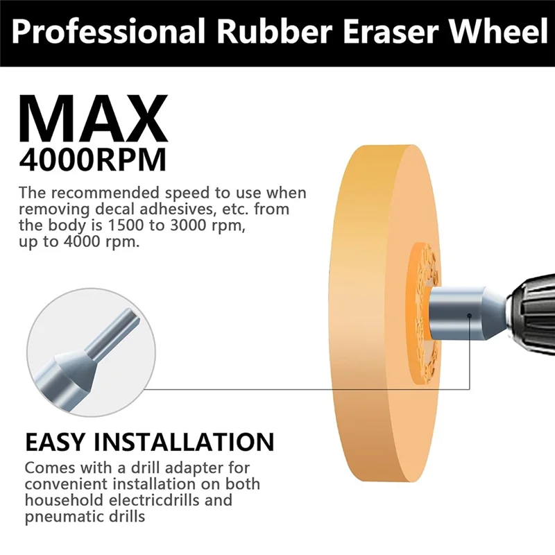 4-Pack 4" Rubber Eraser Wheel Decal Remover Kit & Drill Adapter
